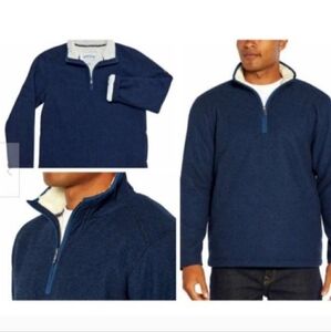Orvis Mens Brighton 1/4 Zip Fleece Lined Pullover in Navy/Off-White - Size L.